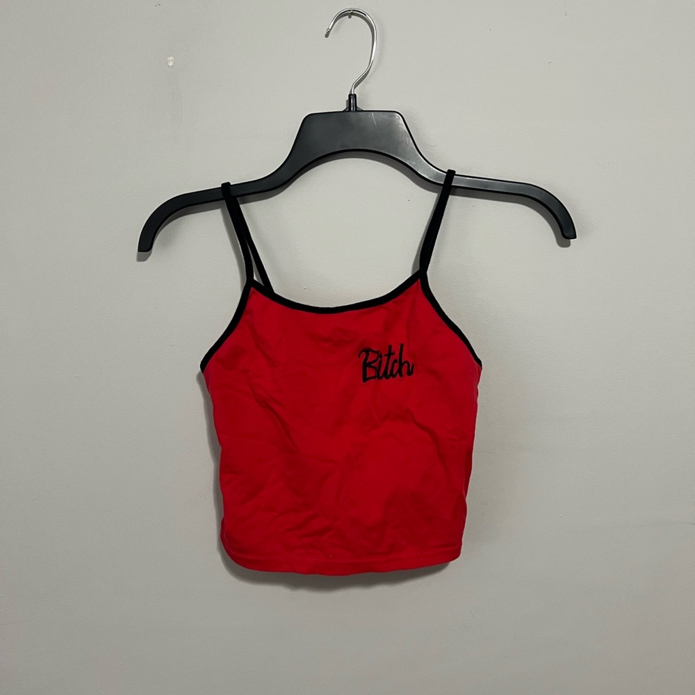 Red Spaghetti Strap Crop Tank with Contrast Trim
